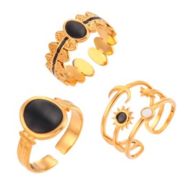 Set Anillos 3 piezas Ajustables, Acero Inoxidable con Baño de Oro 18k - Joyería y Accesorios para Mujer Regalo Mamá Novia - Talla 7