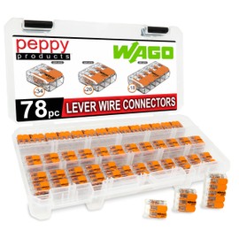 WAGO 221 Lever Nuts 78pc Compact Splicing Wire Connector Assortment with Case. Includes (34x) 221-412, (26x) 221-413, (18x) 221-415 | Peppy Products