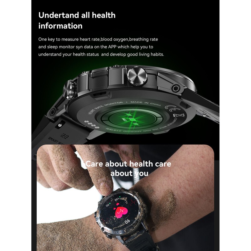 Black Outdoor Smartwatch with Speaker Waterproof Dustproof LCD Bluetooth Intelligent