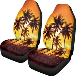 ZIATUBLES Vehicle Seat Cover Car Accessories 2 Pcs Auto Seat Protector Sunset Glow Palm Tree Print Breathable Stretchy Automotive Seat Decor Covers for Most Sedan SUVs