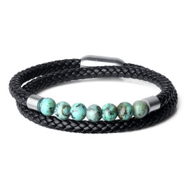coai Double Layer Leather Beaded African Turquoise Stone Bracelet for Women