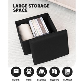 B FSOBEIIALEO Folding Storage Ottoman Cube Linen Ottomans for Living Room, Bedroom, Home Office, Dorm Storage Footrest Black 16.5"x12.6"x12.6"