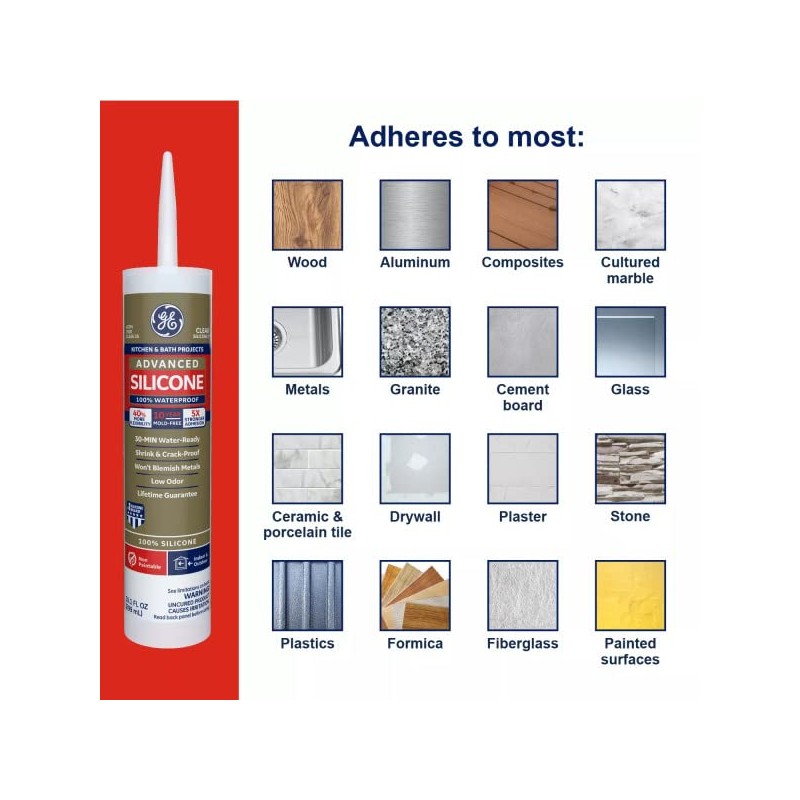 GE Advanced Silicone Kitchen & Bath Sealant White, 2.8 oz,