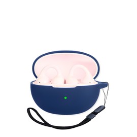 Case for Baseus Bass BC1 Active Noise Cancelling Earbuds,UYRUREL Premium Silicone Shockproof Protection Skin Touch Charging Port Accessible, Front LED Visible with Lanyard,Blue.