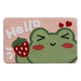 Alfombra de baño bonita para ducha, de lujo, de alta absorción y antideslizante, lavable a máquina, apta para tina, ducha y baño, (17.7 x 25.6 pulgadas, Hello Frog)