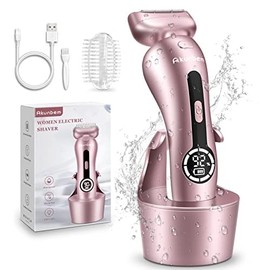 Akunbem Electric Shaver for Women for Legs Bikini Trimmer Electric Razors for Women Underarm Public Hairs Rechargeable Womens Shaver Wet Dry Use Painless Cordless with Detachable Head (Pink)