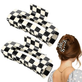 Checkered Hair Claw Clips for Women, 2pcs Cute Claw Clips, Large Claw Clips for Thick Hair and Thin Hair, Rectangle Square Clips Vintage Checkered Hair Clip Y2K Hair Barrettes for Women Girls