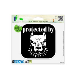 Protected by Pitbull Warning Vinyl Car Bumper Window Sticker 2" x 2"