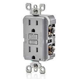 Leviton GFCI Weather-Resistant Outlet, 15 Amp, Self Test, Tamper-Resistant with LED Indicator Light, Outdoor Locations, GFWT1-GY, Gray