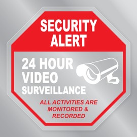 Security Alert 24 Hour Surveillance Small Front Static Cling by Magnet America is 4" x 4" Made for The Inside of Windows