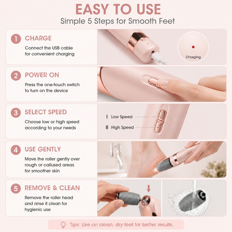 Electric Foot File for Smooth Feet – USB Rechargeable Callus
