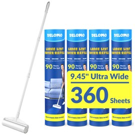 Large Lint Rollers for Carpet, Sticky Rollers for Floor DELOMO 9.45 in with 3 Extendable Handle, Long Handle Sticky Mop for Cleaning Carpets, Cars, Bedding, Couches, and Pet Hair