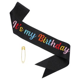 PATIKIL It's My Birthday Sash, Black Fantasy, 160 x 9.5 cm / 63 x 3.74 inches, 1 Set x Sash, Unisex-Adults, 1 Count (Pack of 1), 1 Piece