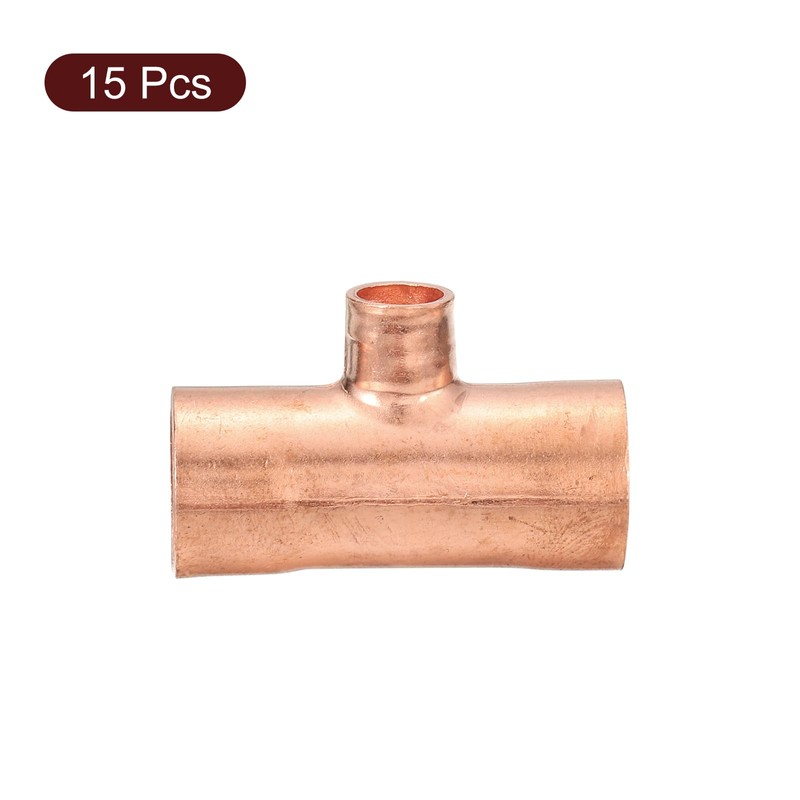 uxcell 1/2" x 1/4" x 1/2" 15Pcs Copper Reducing Tee