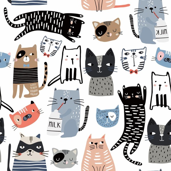 Simple Cute Cats Peel and Stick Wallpaper Balck White Animals