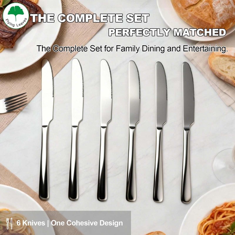 Flying Leaves 6 Piece Stainless Steel Dinner Knives Set, 9