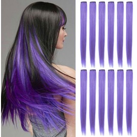 Fcysws 12Pcs Lavender Hair Extensions Clip in Girls,21 Inch Heat-Resistant Synthetic Straight Blue purple Hair Extensions for Women Girls Gift Party Highlights Hairpiece (Lavender)