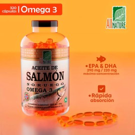 All Nature Aceite de Salmón Noruego • 320 Cápsulas Omega‑3 EPA+DHA • Corazón, Mente y Articulaciones
