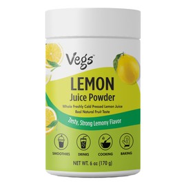 Vegs Lemon Juice Powder - Freeze Dried Organic Lemon Juice Concentrated Instant Powder with Natural Vitamin C & Electrolytes for Hydration, Beverages, Lemonade, Cooking, Flavoring, Sugar Free - 6 oz