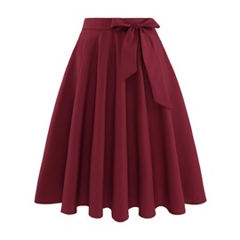 Bbonlinedress Skirt Women's Summer Knee-Length Skirts Vintage Retro Skirt Plate Skirt Basic Versatile Casual High Waist Casual Skirt, burgundy, L