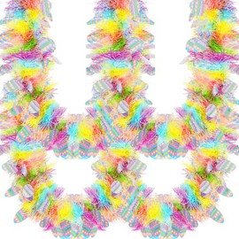 WILLBOND Guirnalda de oropel de Pascua de 32.8 pies x 4 pulgadas con decoraciones de huevos de colores, guirnalda metálica de Pascua, arco iris, purpurina, alambre torcido, decoraciones colgantes para