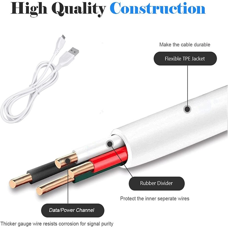 Digipartspower 3.3ft White Micro USB Charger Cable for Cowin E7