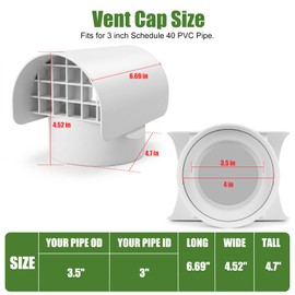 Dkaikai 3" Radon Vent Cap for Schedule 40 PVC Pipe, Universal Exhaust Cover for Radon Fan /Flue/Furnace Pipe, Roof Vent Cap Blocks Rain Snow Leaves, Protects Radon Fan Motor