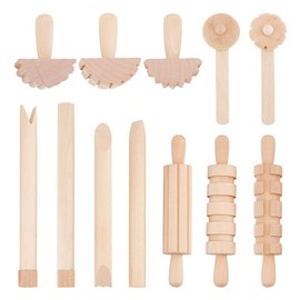 OLYCRAFT 12pcs Clay and Dough Tools Play Accessories includes Rollers Hammer Party Pack Wood Pottery Tools Stamps for Clay Art DIY Crafts Art Craft Activity Supplies