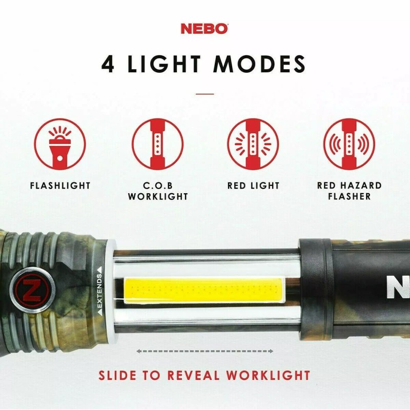 Nebo CAMO Slyde+ Flashlight/Worklight Focusing Beam Magnetic #6618 4 AAA