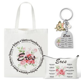 Y1tvei Spanish Christian Gifts For Women - 3Pcs Flower Spanish Bible Verse Canvas Tote Bag with Keychain Inspirational Christian Religious Makeup Cosmetic Bag Spiritual Catholic Gifts for Women Faith