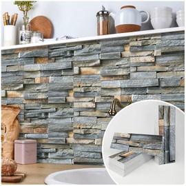 TUOKING 27-Pieces Peel and Stick Backsplash Tiles for Kitchen 4"x 12" PVC Self-Adhesive Subway Matte Faux Stone Wall Panel Brick Stick on Backspalsh for Bathroom(LPM-16-27PCS)