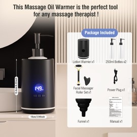 Massage Oil Lotion Warmer, Massage Oil Heater for SPA Massage Therapy and Personal Use, Portable Body Oil Warmer Dispenser with Two Massage Bottles, Adjustable Temperature(86-149°F), Black