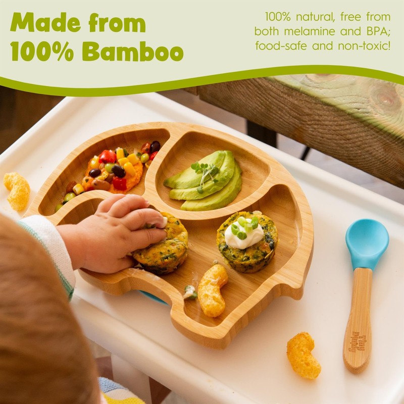 Tiny Dining Children's Bamboo Elephant Plate with Suction Cup -