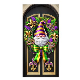 BlissYard Mardi Gras Door Banner Mardi Gras Party Supplies 71x35 Inch Door Cover Party Supplies Mardi Gras Door Decorations Festive Gnome and Mask Design for Carnival Decorations
