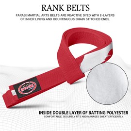 Farabi Sports Karate Belt – Multiple Colors – Premium Martial Arts Belts for Karate and Taekwondo, Training & Competition – Single, Pack of 5, Pack of 10 (Red, 240-cm)