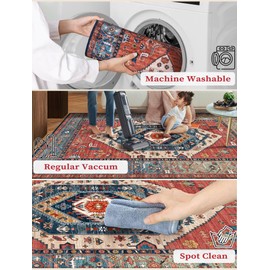 SERISSA Boho Kitchen Runner Rug, 3x7 Washable Non-Slip Runner Rug for Hallways Kitchen Rug, Ultra Soft Vintage Rust Print Distressed Tribal Floor Carpet Runner for Bedroom Entryway Laundry Room