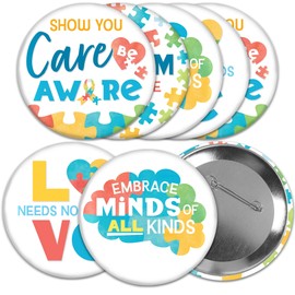 Big Dot of Happiness Autism Acceptance Buttons - Awareness Badge - 3-inch Pinback Buttons - Set of 8, Brass