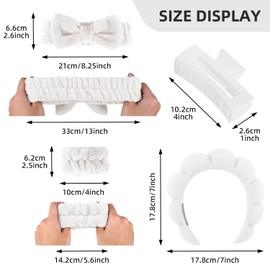Tiny Chou 5pcs Spa Headband and Wrist Bands Set for Washing Face, Terry Cloth Puffy Makeup Facial Skincare Headbands for Women, Soft Hair Face Wash Accessories, White