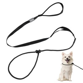 1.7m Slip Lead for Dogs, Anti-Pull Dog Slip Lead, Nylon Rope Dog Lead, Dog Training Lead with Comfy Handle & Adjustable Collar, for Small Medium Large Dogs, Black