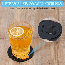 AOZUO 4pcs Silicone Drink Coasters, Non Slip Round Cup Coasters Table Pads Desk Coasters Anti Stain & Heat Resistant Rubber Cushion Mat for Office Desk Kitchen Beverage Bar Coffee Tea(Black)