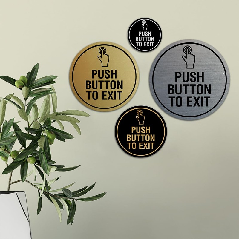 Signs ByLITA Circle Push Button To Exit Sign (Ivory/Dark Brown)