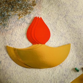 Desi Favors Big Diya Shaped Paper Cutouts | Home Traditional Festive Wedding, Mehendi, Happy Diwali, Decor | Diya Diwali Craft Backdrop Decorations | Indoor & Outdoor | 9.45x9.45 Inch (Pack of 5)