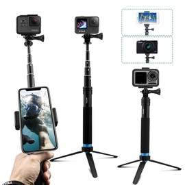 AuyKoo Pole Ausziehbar Selfie Stick, Handheld Wasserdicht Teleskop Stange, Reisen Einbeinstativ Stativ Halterung Ständer für Fusion Hero7 Black Hero 5 6 7 8 9 10 11 12 Black Kameras
