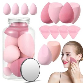 Esponja De Maquillaje Multifuncional 3 En 1, Esponja Maquillaje, Set De 14 Esponjas De Polvo Triangulares Para Polvo Facial (Rosa)