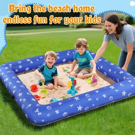 59" x 59" Inflatable Kids Sandbox with Cover - Easy Assembly Outdoor Sandbox, Large Capacity Kids Sand Box Pit for Backyard Garden, Summer Toys Gift for Boys Girls Ages 3-8