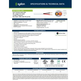 SYSTON 14/2 Speaker Audio Cable Wire Bulk, 14AWG 2C Strand OFC - Oxygen Free Copper Conductors, CMR Riser-Rated Indoor/Outdoor UV Resistant RoHS Compliant for Home Theater Car Speakers, White 20 FT