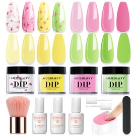 AZUREBEAUTY Dip Powder Nail Kit Bright Yellow with Base Top Coat Activator Dried Flowers for French Nails Art Manicure DIY Salon