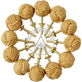 12 Knotty Door knobs - Nautical Drawer pulls - Jute Rope Drawer pulls