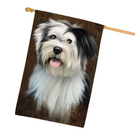 Rustic Tibetan Terrier Dog House Flag - Outdoor Double Sided Pet Portrait Weather Resistant Premium Quality Home Decorative Flags - 100% Polyester 29"w x 43"h, HFLG55104