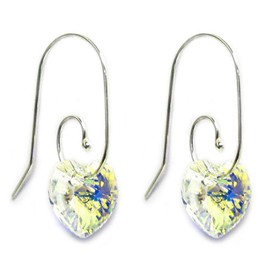 Sterling Silver Swirl Hook Austrian Crystal Clear Aurora Borealis Heart Drop Earrings
